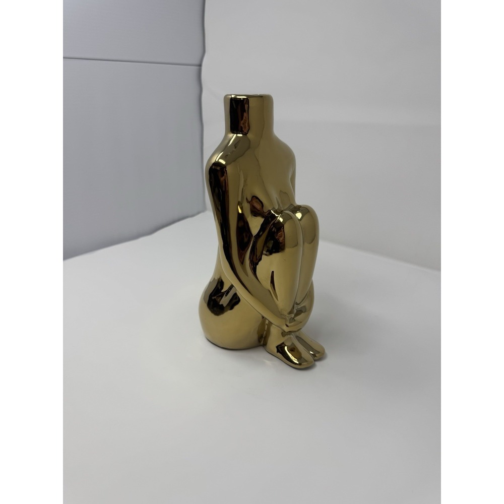 Gold Abstract Female Form Vase Mid Century Modern Sculpture Hollywood Home Decor